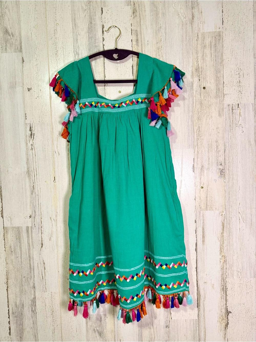 Mer St. Barth x Anthropologie Green Tassel Dress NWT Size M Boho Beach Cotton